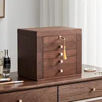 Black Walnut Wooden Jewelry Box, 5-Layer Solid Wood Jewelry Organizer with 2 Side Doors Mirror Lockable Classical Style 1