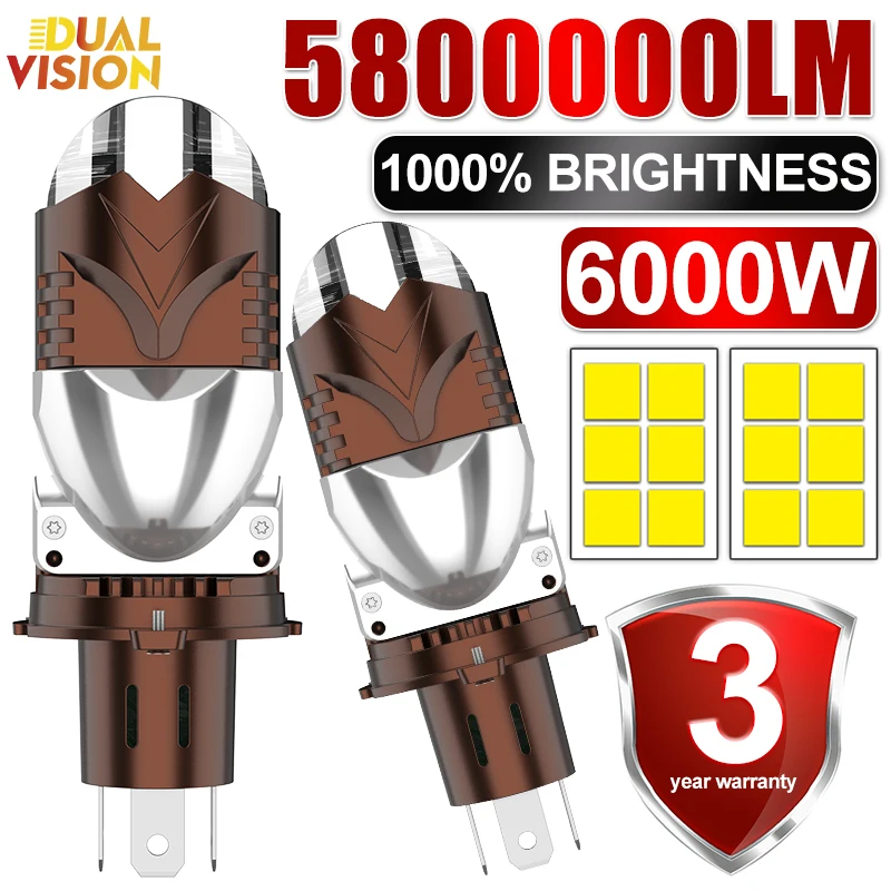 6000W H4 바이 LED 프로젝터 렌즈 LED 자동차 헤드라이트 전구 5800000LM 터보 전구 H4 STG PTF 듀얼 하이 로우 빔 라이트 플러그 앤 플레이 2개
