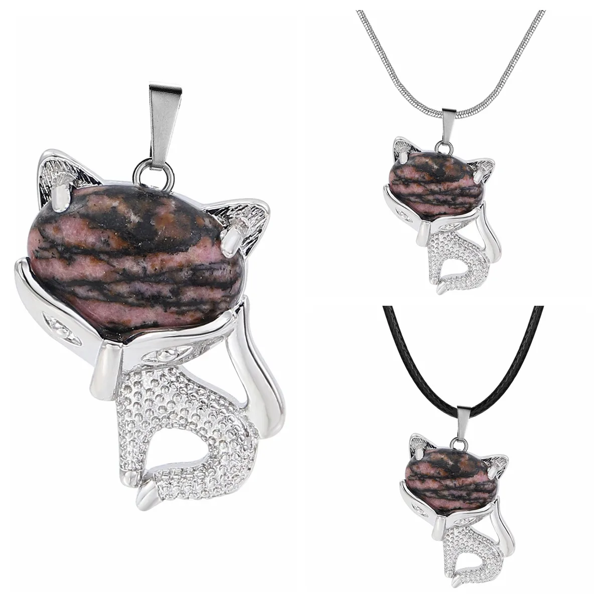 

Женское Ожерелье с кристаллами Родохрозит натуральный драгоценный камень подвеска на удачу Серебряная лиса лечебный амулет чакра чокер с животными ювелирные изделия