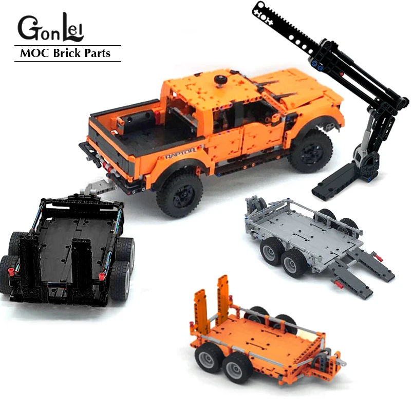 Techniccial Load Trailer Crane Model Set Moc Building Blocks Pickup Compatibili F-150 Raptor 42126 Assembly Bricks Kid Toy Gifts