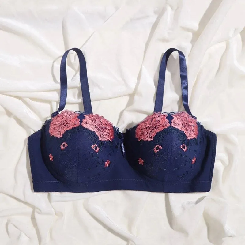 black bra Beauwear 85C 90C 95C 100C 105C 110C Demi Cup Plunge Bras Contrast Color Appliques Underwear Comfort Cold Silk Summer Bras nursing bras Bras