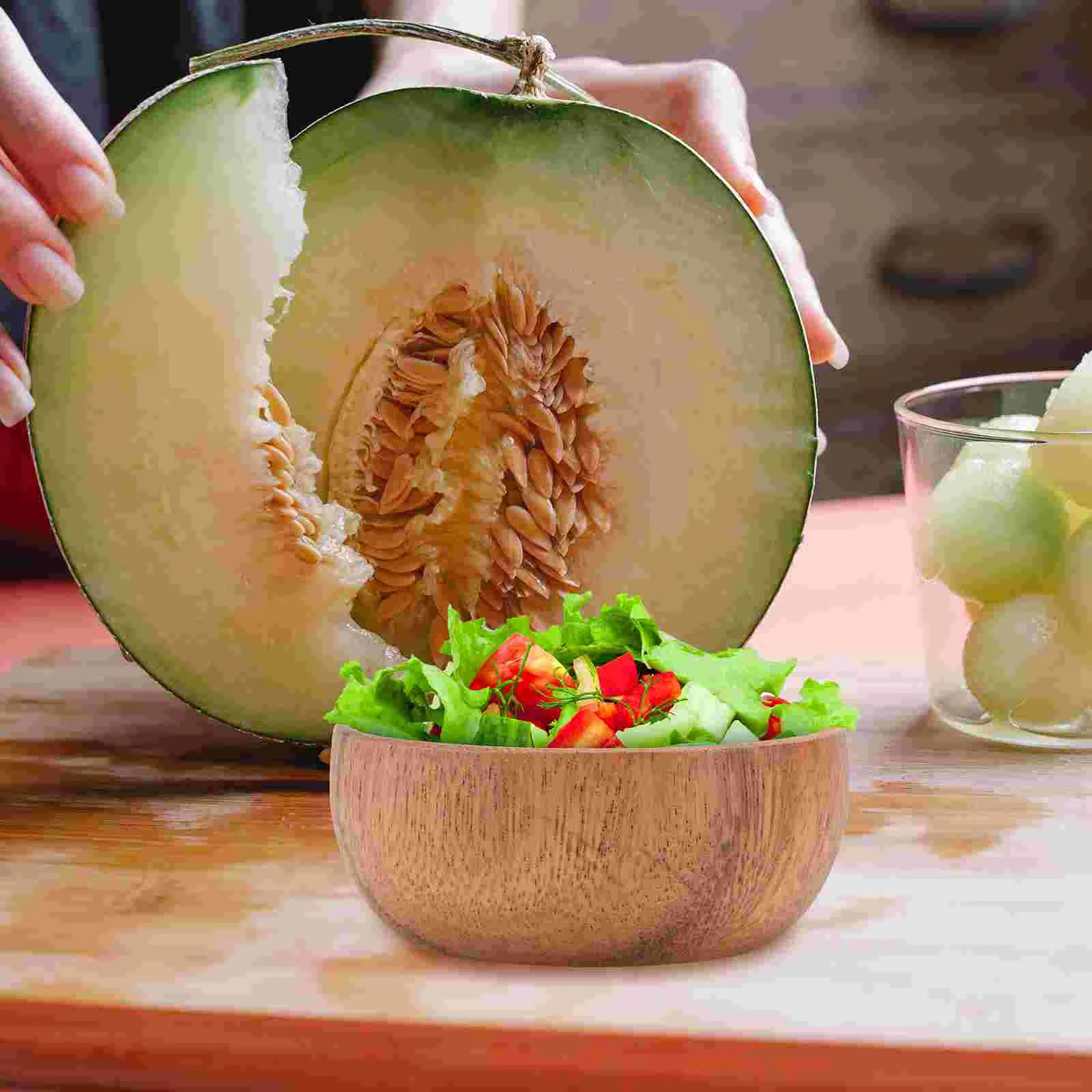 8Pcs Acacia Wood Plate Wooden Bowl Food Tray Kitchen Utensil Home Dishware Service Plates Bowls Platters Snack Holder Dining 4