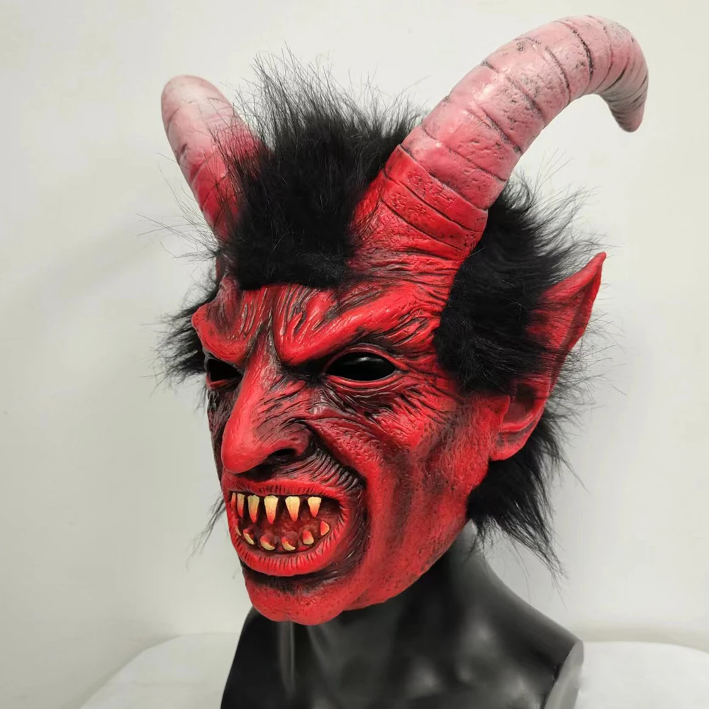 

Horror Lucifer Face Red Demon Mask Cosplay Devil Animal Horn Latex Masks Helmet Halloween Carnival Terror Party Costumes Props