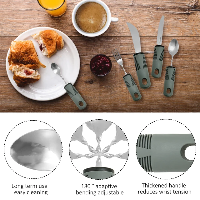 Set di utensili adattivi Set di posate pieghevoli in acciaio inossidabile per tremori alle mani anziani, artrite, utensili da costruzione per Parkinsons 3