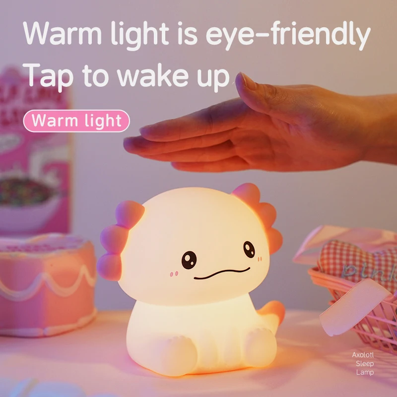 Axolotl Luce Notturna, Lampada a Forma di Animali Carini per Bambine, Luce Notturna per Asilo Nido in Silicone Morbido Ricaricabile Touch Comodino Dimmerabile, Regali di Compleanno di Natale (Axolotl