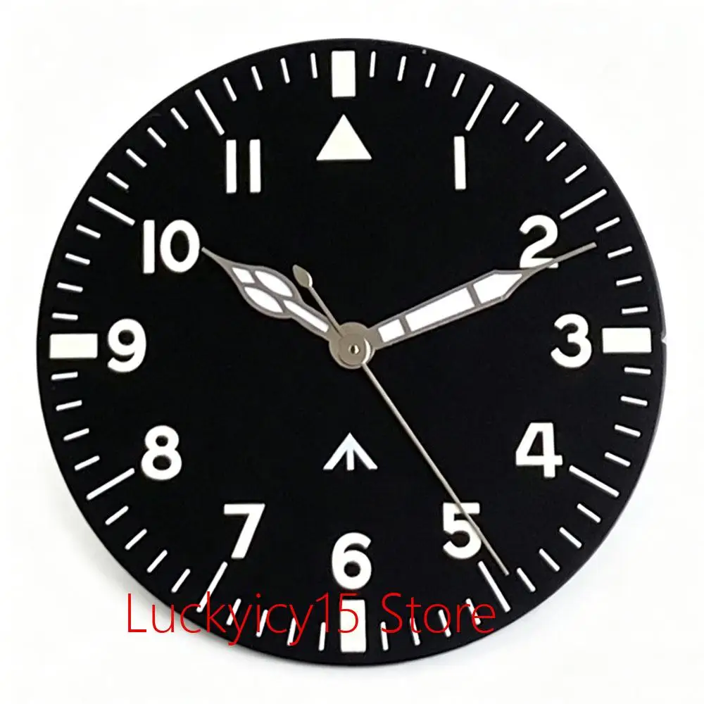 Pilot Watch Dial 33.5mm Black/Blue with Luminous Hands - Premium Quality Men's Watch Component