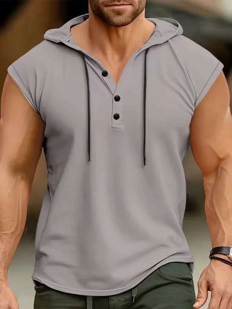 Summer men's vest Europe and the United States men's hooded jumper casual sports thin breathable vest