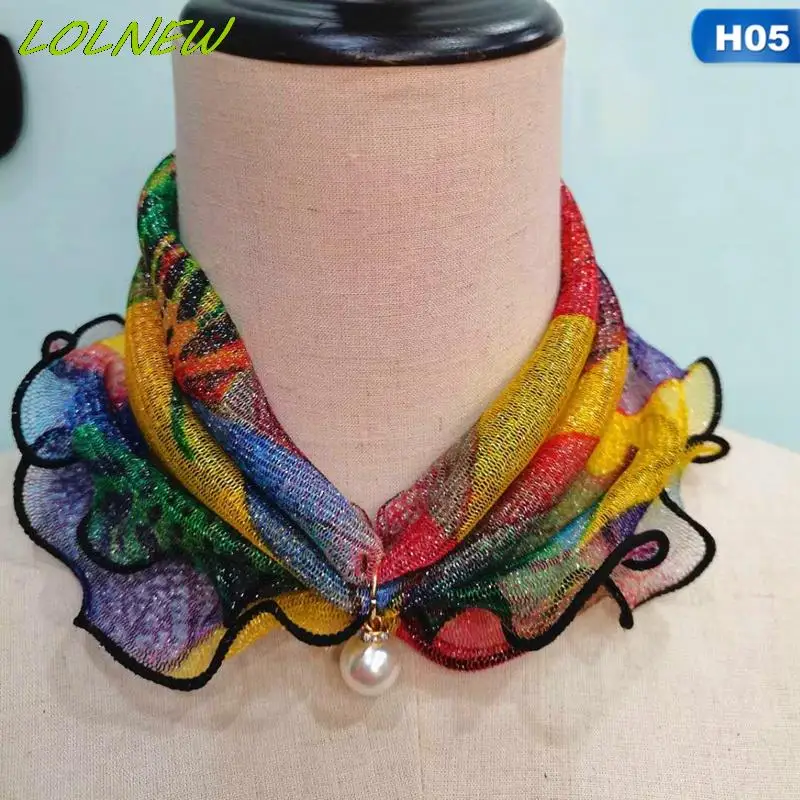17 Styles Pearl Lace Variety Scarf Pearl Decoration Gold Thread Lace Women Elegant Ruffled Scarf шарф женский