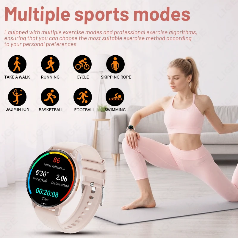 LIGE Smart Watch Women Men Full Touch Screen Bluetooth 5.3 Call Waterproof Watches Sports Fitness Tracker IP67 Ladies Bracelet