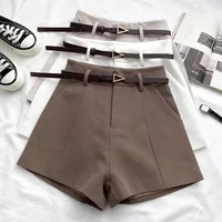 Women Casual Shorts A-line High Waist Short Chic Office Lady Shorts With Belted Vintage Female Trousers Spring Summer