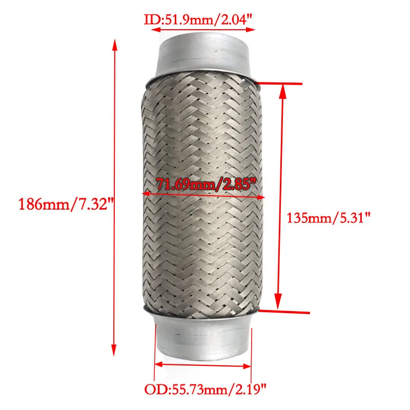 51mm/2inch Car Exhaust Flex Pipe Double Braided Flex Connector Piping Weld Flexible Joint Tube for Muffler Silencer
