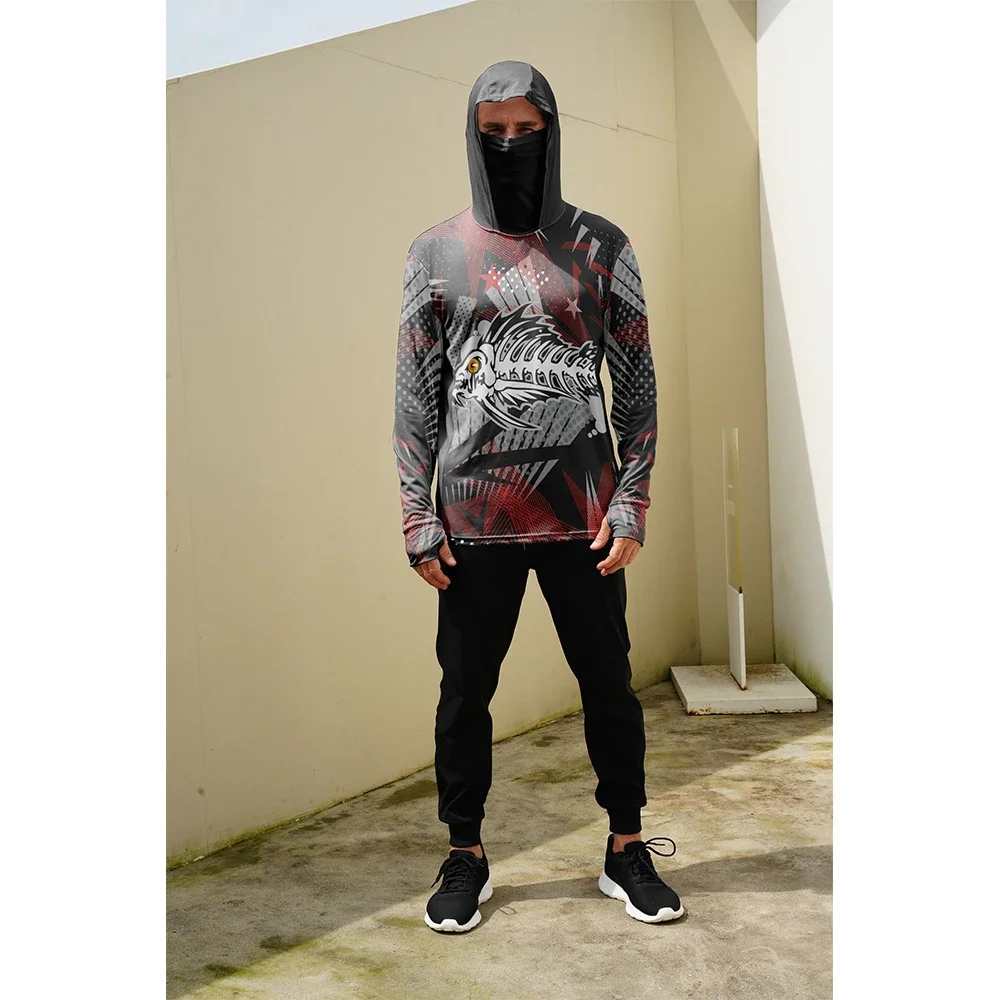 Spring Summer Fishing Jacket Long-Sleeved mask Hooded Sunscreen T-Shirt Breathable Cool Clothes