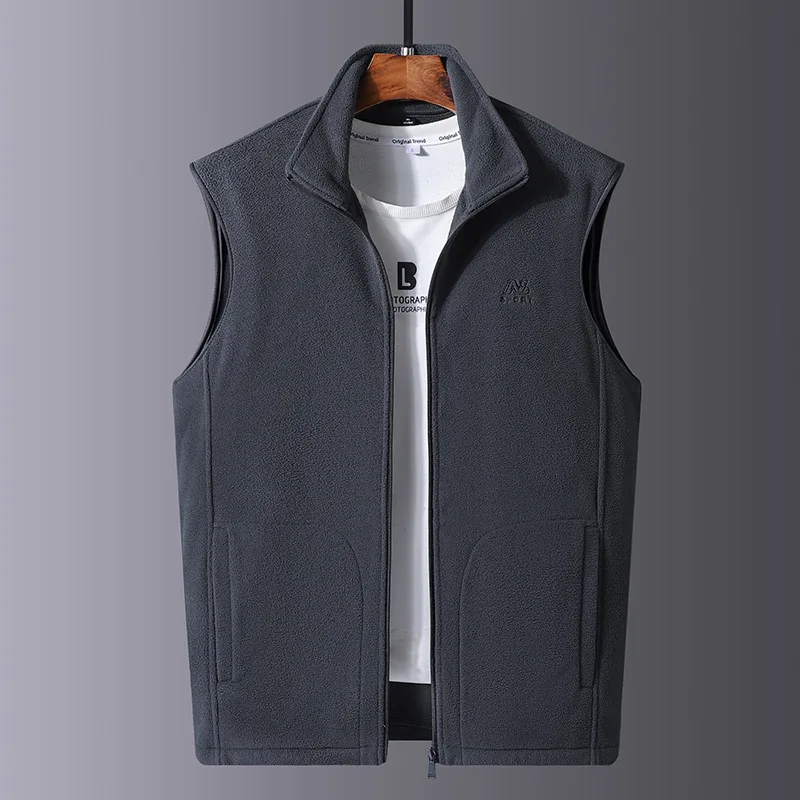 

Middle-Age Men's Fleece Waistcoat Autumn Winter Simple Casual Thicken Warm Solid Color Vintage All-match Male Sleeveless Tops