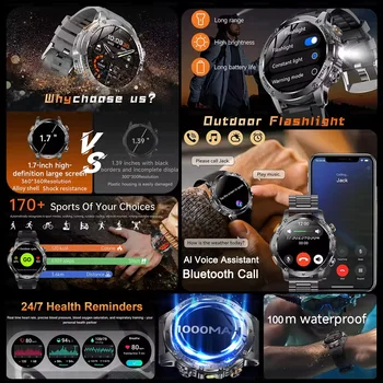 Alternative view of 2025 New Military T-Rex 3 Ultra 1000mAh Battery Smart Watch 5ATM Waterproof Flashlight Heart Rate Sports tracker Smartwatch Men