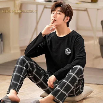 가을 겨울 니트 코튼 만화 남성 잠옷 커플 잠옷 세트, 캐주얼 남성 잠옷, 야간 잠옷 홈웨어, 4XL