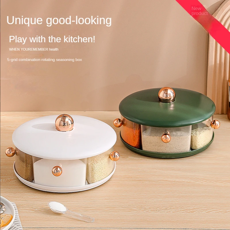 Kitchen Multifunctional Spice Dispenser 360 Rotating Large Capacity Spice Seasoning Box