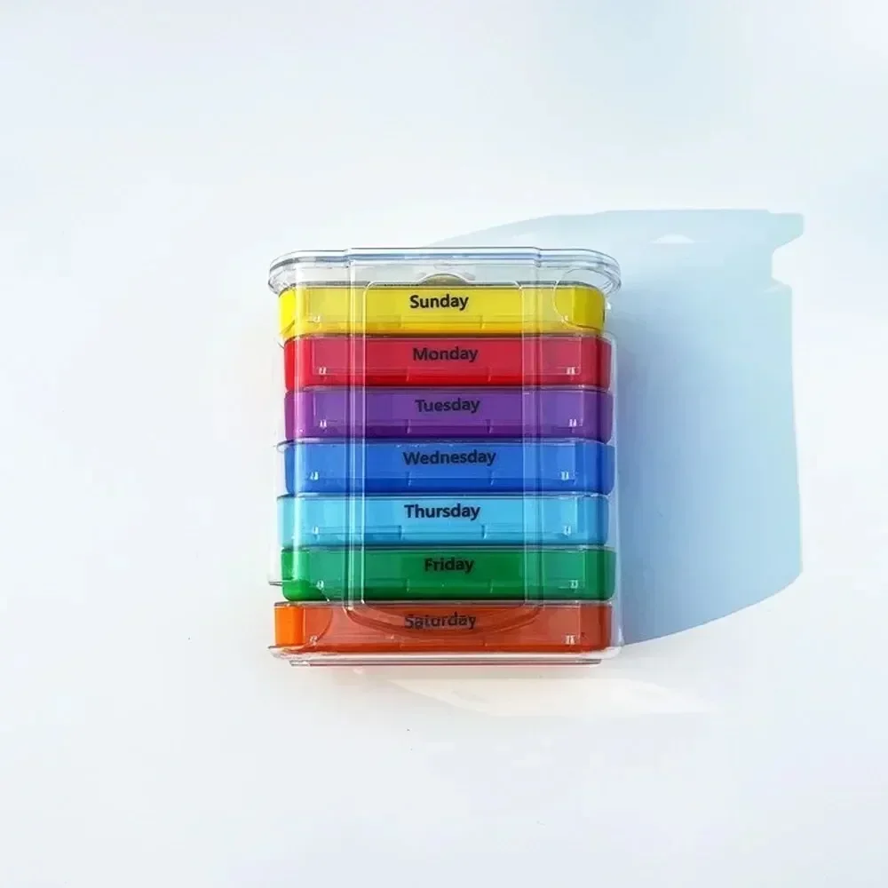 Portable Colorful Transparent Moisture Proof Medicine Box 7 Day One Week 28 Grids Plastic Storage Box for Tablets