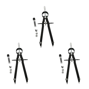 3X Professional Compass, Compass Geometry Set With Lock, Math And Precision Compass, Metal And Durable For Solid (Black)