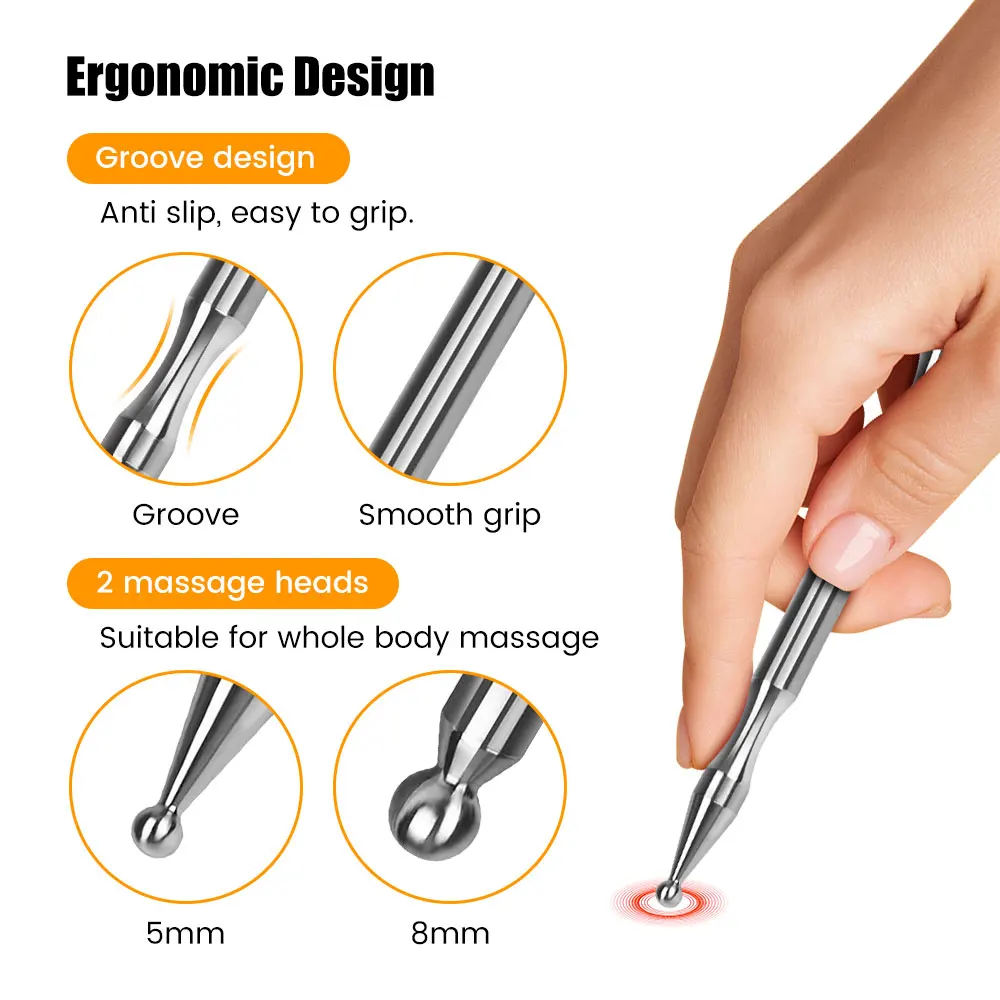 Acupuncture pen stainless steel dual head facial reflexology acupressure bar for body pain relief