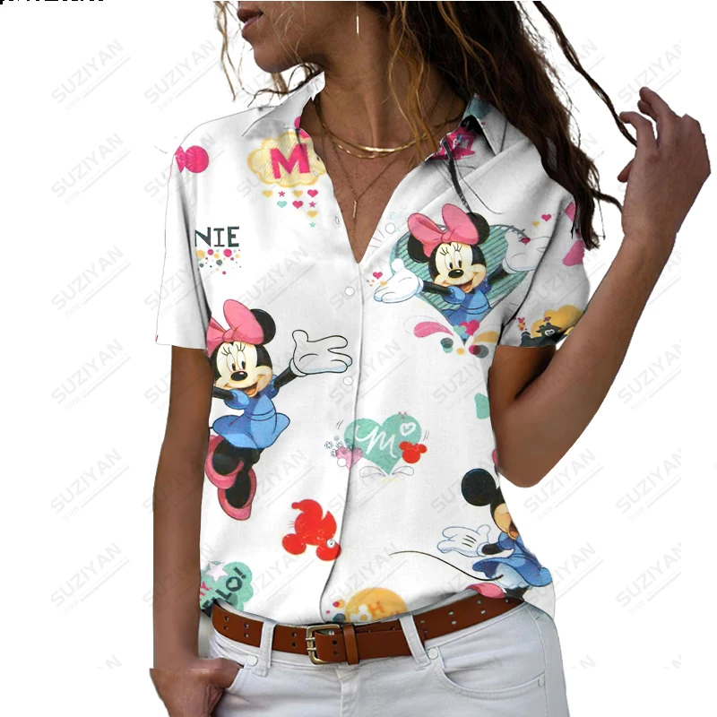 

Disney Women's Short Sleeve Shirt Elegant and Elegant Chiffon Shirt Fragmented Flower Funny 3D Printing Breathable Women's Top