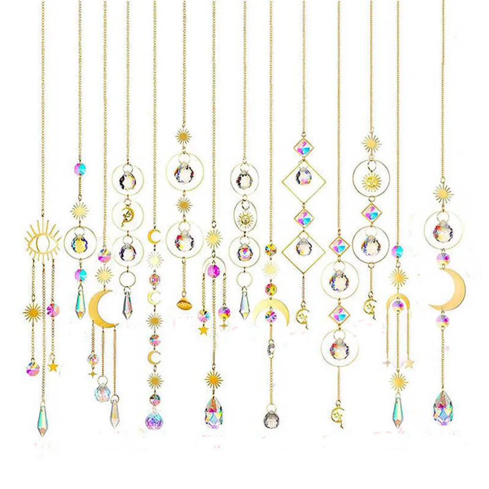 

1PCS AB Crystal Suncatcher Moon Sun Catchers Hanging Crystals Prism for Window Rainbow Maker Pendants