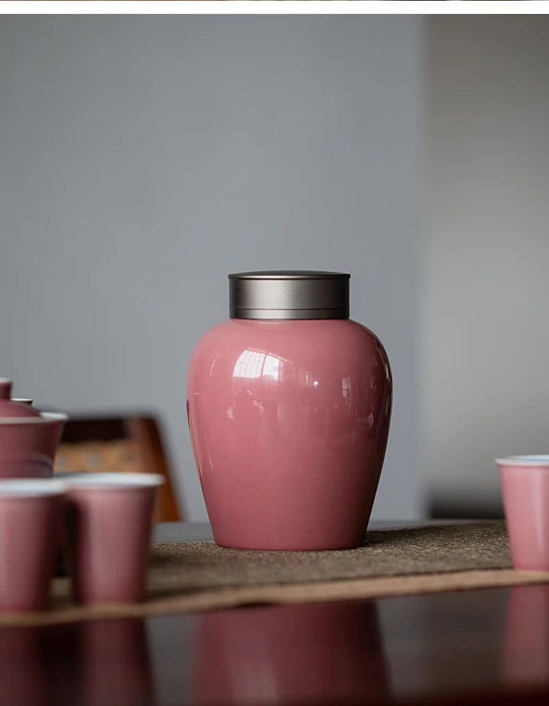 Description Picture 3 of itemEuropean-style Light Powder Enamel Sealed Cans Alloy Cover Ceramic Storage Tea Household Candy Food Containers