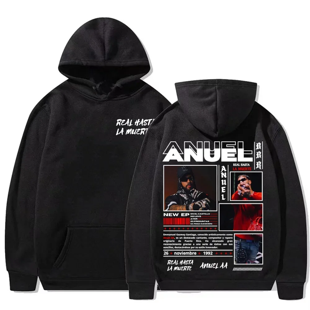 Rapper Anuel AA Real Hasta La Muerte pattern printed hoodie Autumn/winter new men's fashionable hip-hop casual hoodie