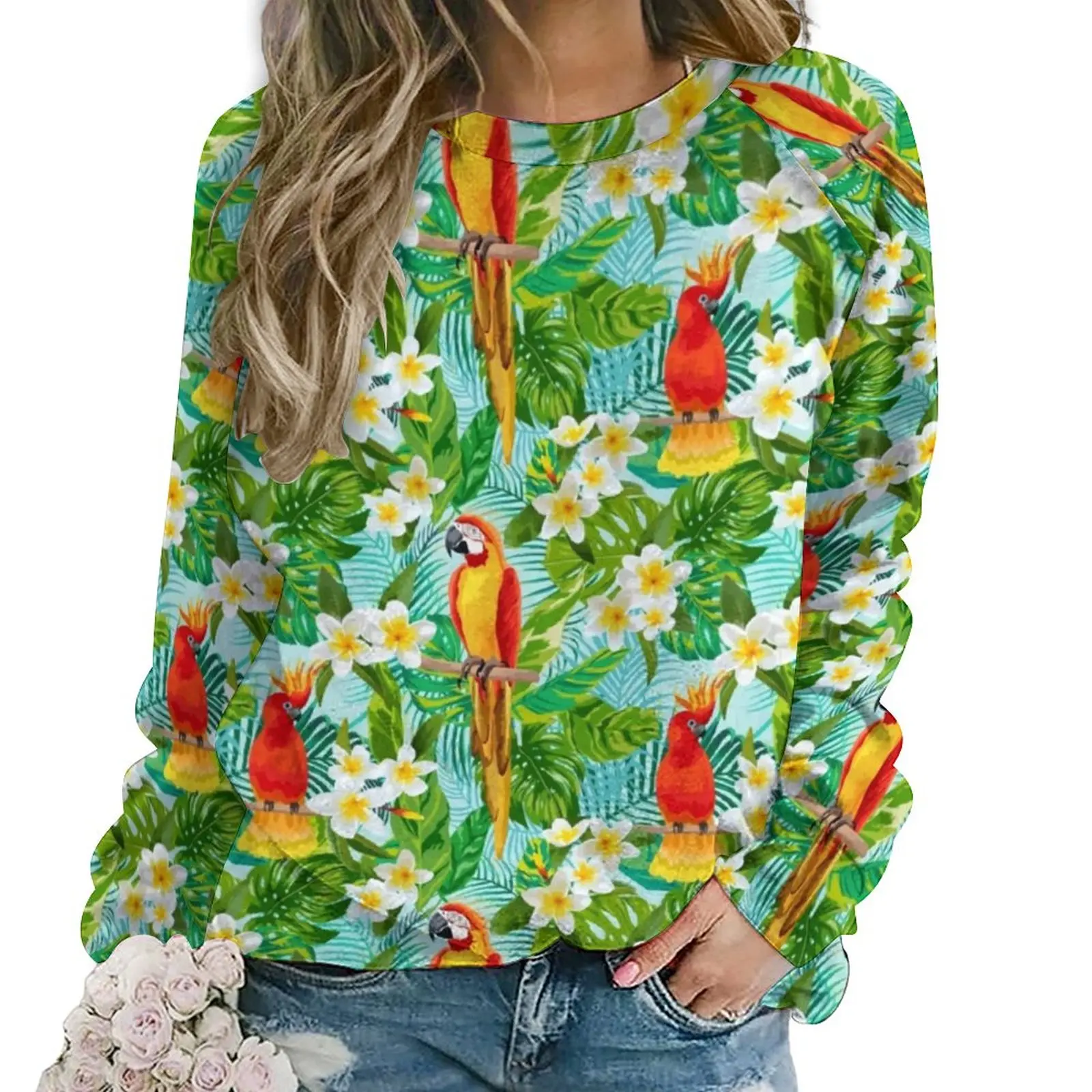 

Tropical Parrot Hoodies Women Long-Sleeve Floral Leaves Print Cool Casual Hoodie Autumn Classic Oversized Graphic Sweatshirts