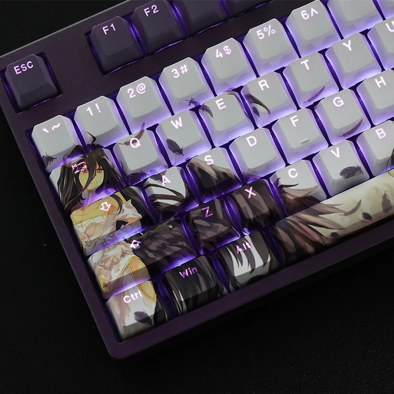 Pbt Cartoon Anime Gaming Key Caps Dye Subbed Keycaps Rgb Faça Você Mesmo Keycap Backlit para Overlord Albedo 108 Chaves Set - Imagem 5