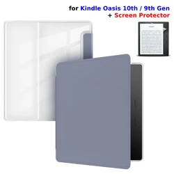 Premium PU Leather & Transparent Acrylic Sleep Cover for Kindle Oasis 7 with Screen Protector (Muted Lavender)