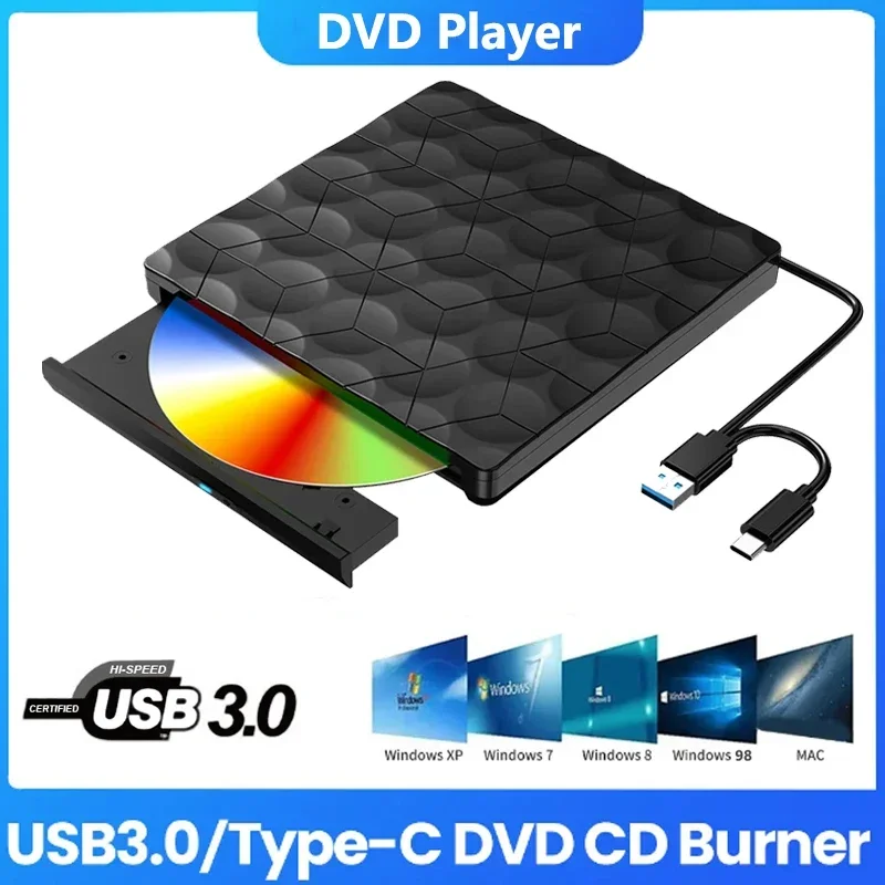 Lettore Dvd Esterno Usb 3.0 Portatile Cd Drive Slim Dvd +/-Rw Rewriter Burner Per Laptop Desktop Pc Optical Drive Type-C