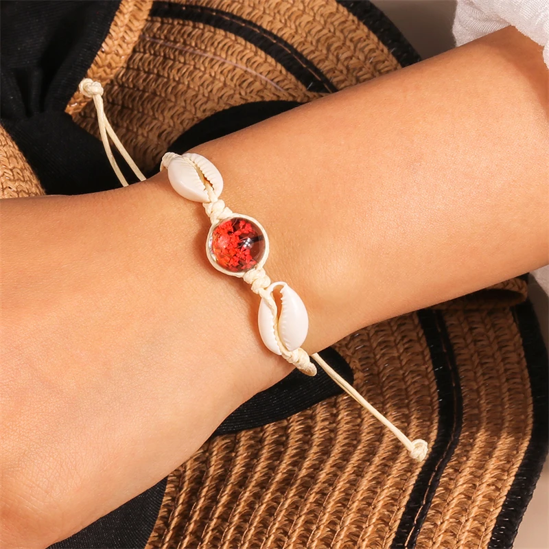 Mode Glas Ball Getrocknete Blume Armband für Frauen Handgemachte String Shell Armband Mädchen Party Urlaub Schmuck Geschenke – Detail 2