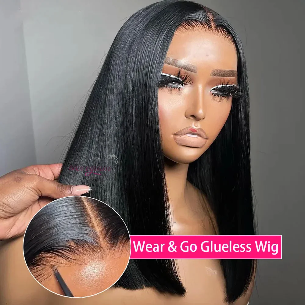 

Wear And Go Glueless Bob Wig Human Hair Straight 4x4 HD Lace Frontal Wig Pre Plucked Short Bob Lace Front Wig Ready To Wear