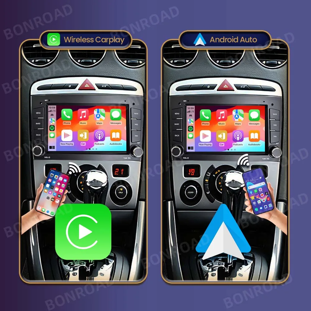 BONROAD Radio Multimedia para Auto con Pantalla de 7 Pulgadas, Sistema Linux, Carplay Inalámbrico, Android Auto, para Peugeot 308 408 Sedan SW CC RCZ 308 408 2007-2013, con Mirrorlink, Youtube, Bluetooth, DSP, RDS, Música en Línea, Cámara de Visión Trasera 5