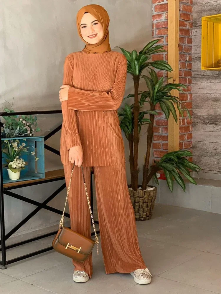 Ramadan Eid Mubarak Muslim set kaftan abaya Dubai Turkey hijab 2 piece sets dress Islam clothing for women difference