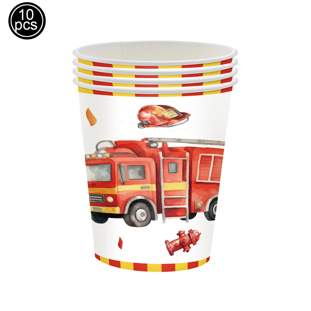 Set De Vajilla Y Decoración Cumpleaños Tema Bomberos - 70 Piezas, Incluye Platos, Servilletas, Globos Y Banner
