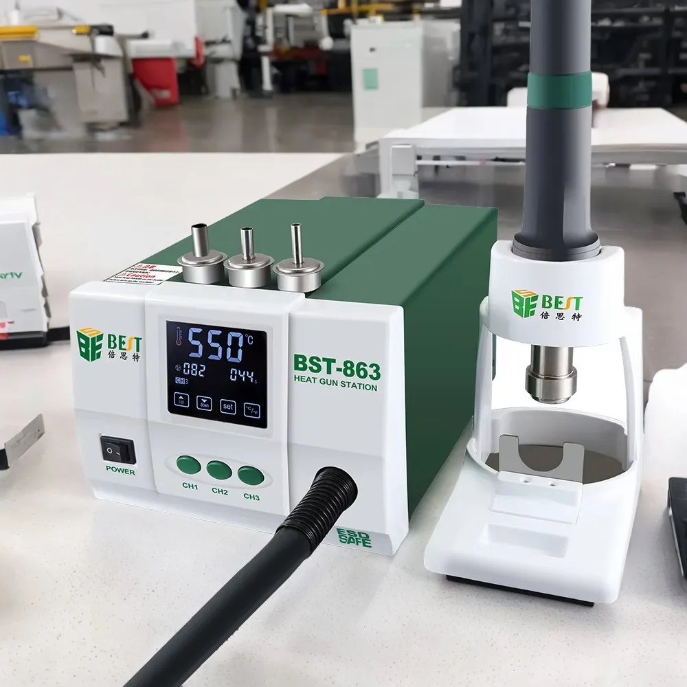 BST-863 High Performance Hot Air Gun LCD Digital Display with Touch Screen 1200W Temperature Control Model Heat Station 2