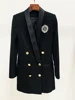 HIGH STREET Newest 2024 Designer Fashion Women's Metal Button Rhinestone Diamonds Beading Badge Shawl Collar Long Blazer 1