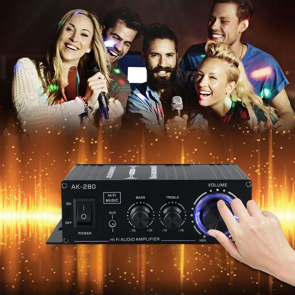 AK-280 Digital Amplifier 12V 40W+40W HIFI Digital Stereo Audio Amplifier 2 Channel Home Theater Support Treble Bass AUX input