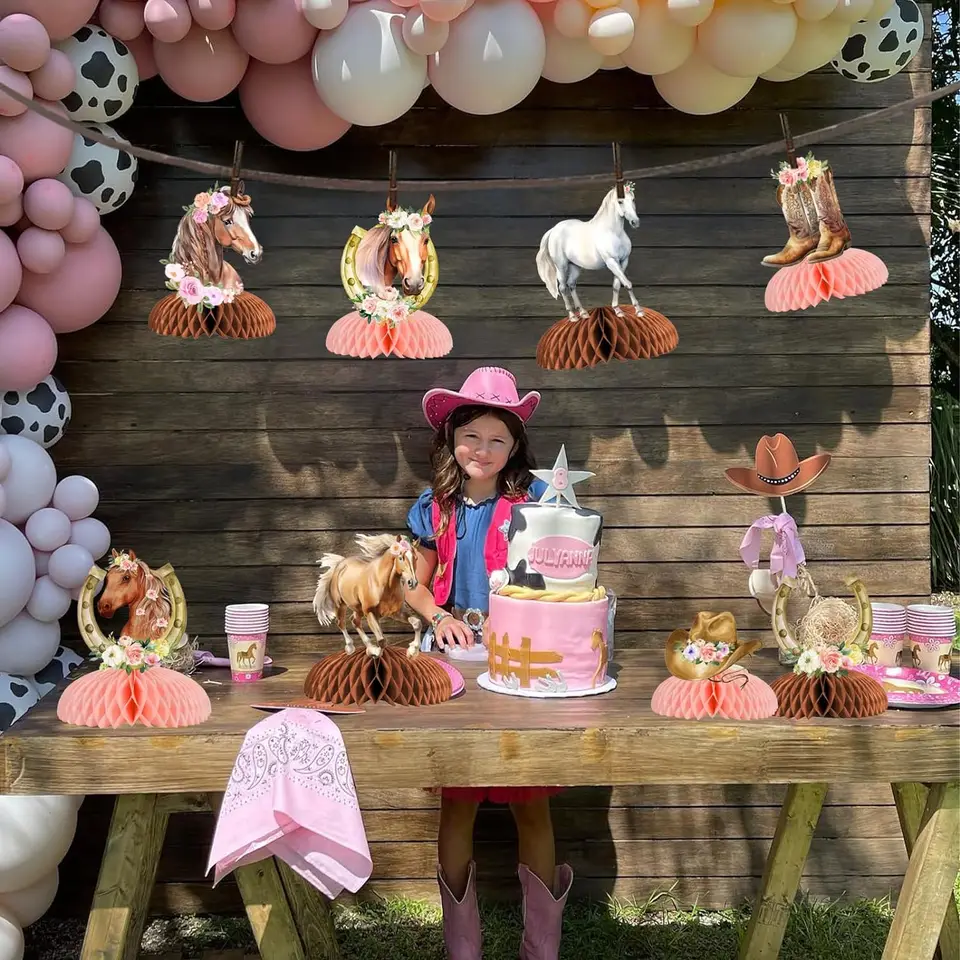 9 Centres De Table Nid D'Abeille Enfant - Décoration Fête Anniversaire - Papier Cartonné - Rose