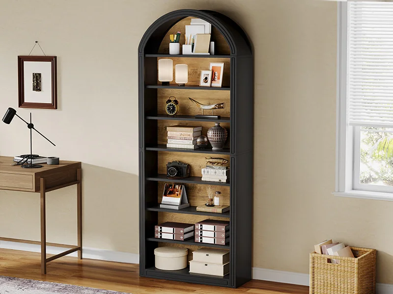black arched bookshelf