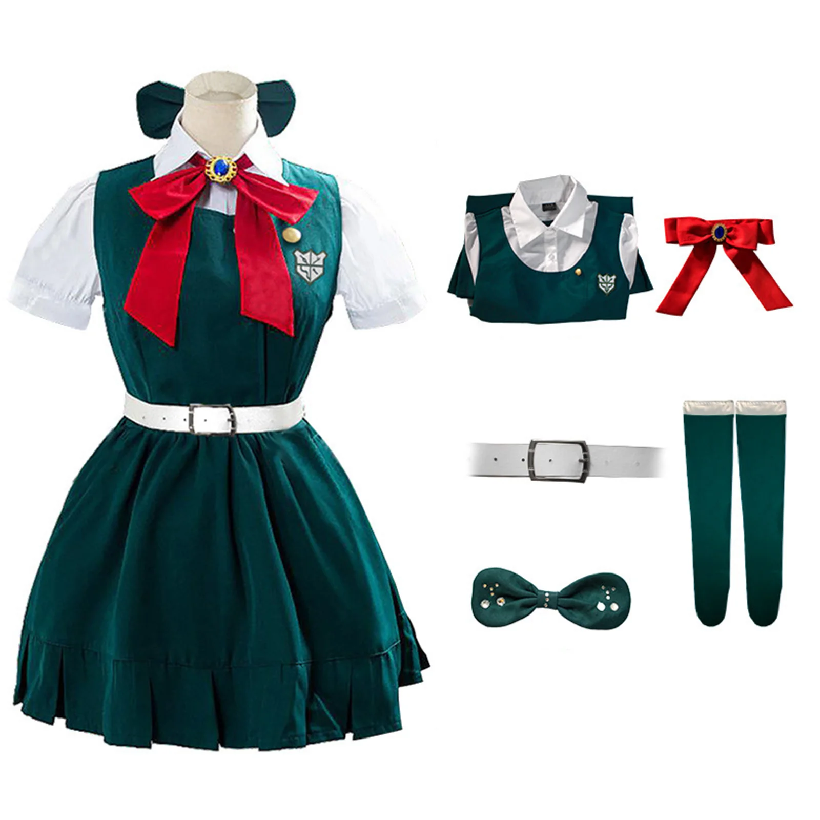 

Anime Danganronpa Sonia Nevermind Cosplay Costume for Women Adult Green Short Sleeve Dress Hairpin Belt School Skirt Halloween