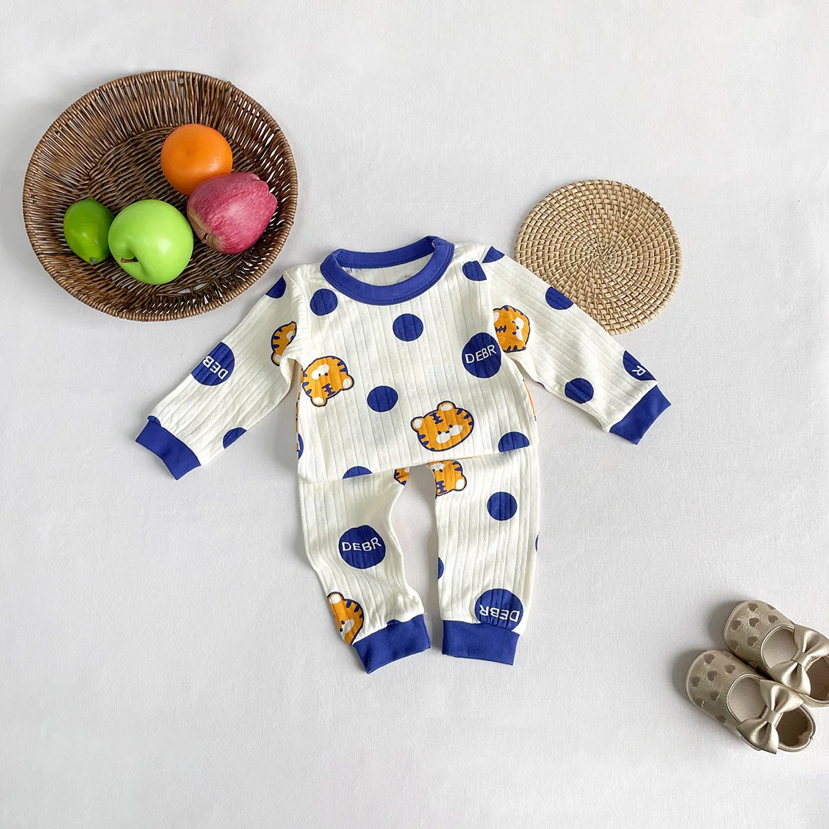 Jacquard Cotton Set Long Sleeve Underwear Kids Baby Boys Girls CHILDREN Autumn Pajamas Homewear Top + Pants 2pcs