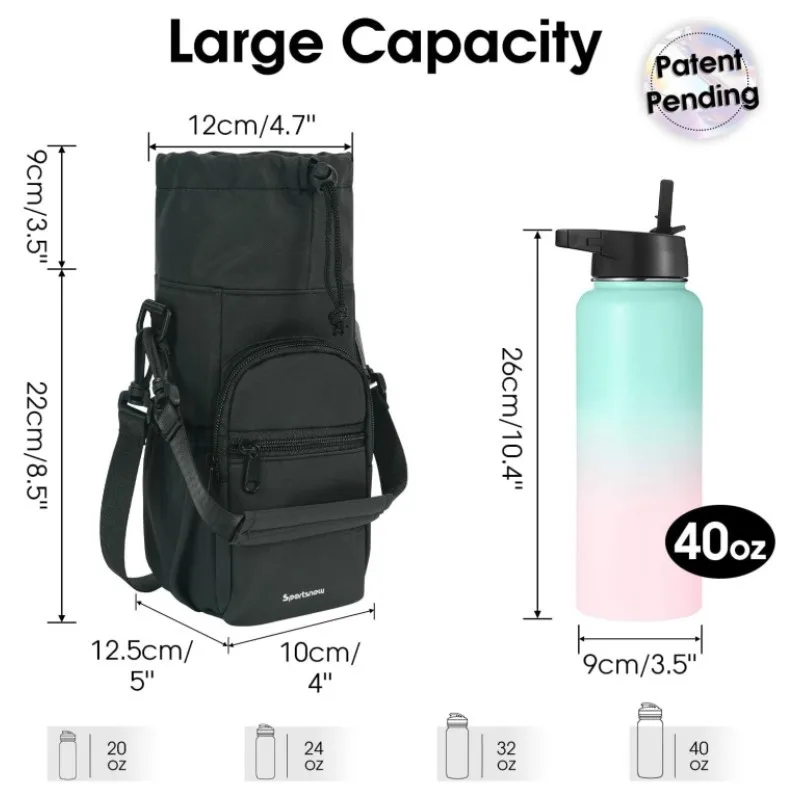 Insulated Water Bottle Carrier Sling Bag with Strap - Outdoor Portable Storage Pouch