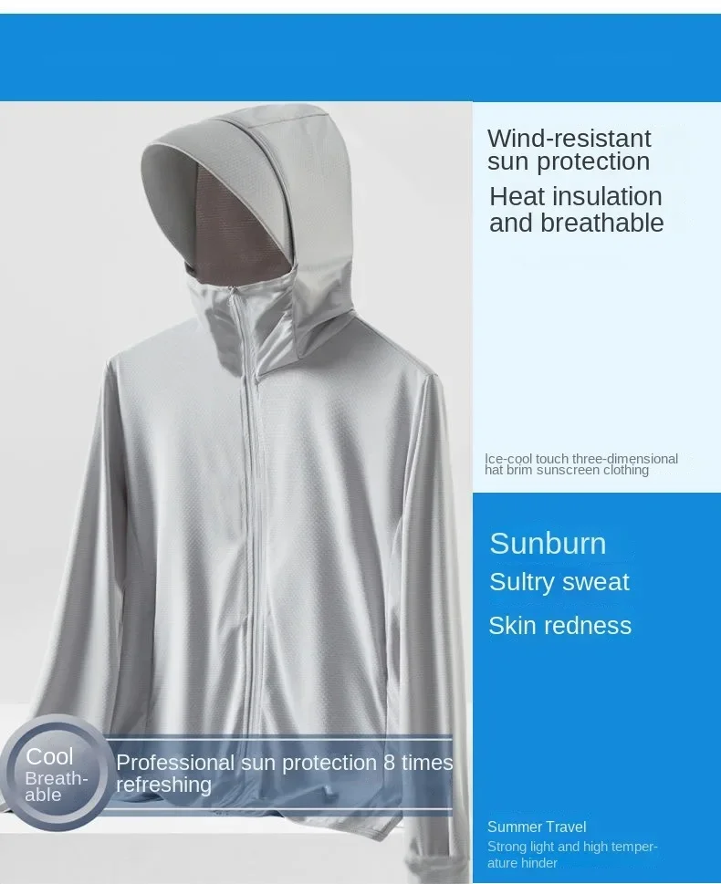 Neue trendige Herren-Sonnenschutzjacke aus Eisseide – ultradünne Windjacke mit Kapuze und lockerer Passform und sportlichem Look für Herren UPF 50+ – Detail 6