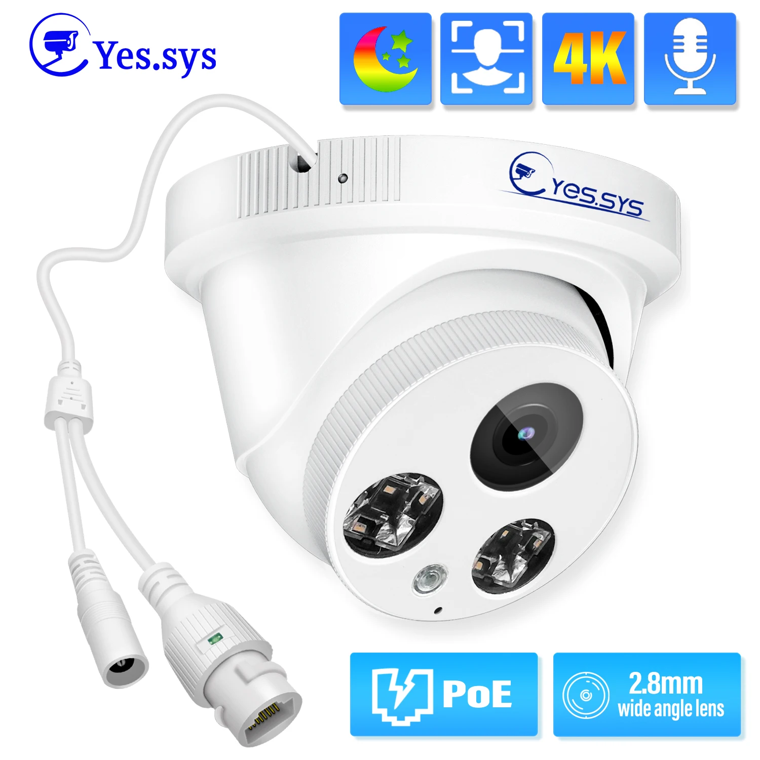 

AUIDO Ultra HD 8MP 5MP POE Camera Two Array Led Dome Outdoor IP Camera Full Color Night Vision for HIKVISION DAHUA RTSP NVR
