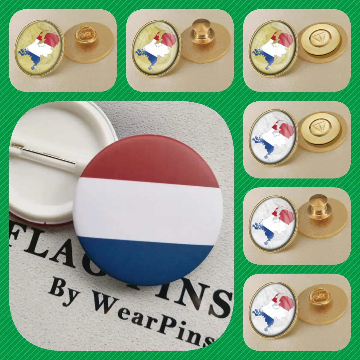 Netherlands Dutch Hollanders Map Flag National Emblem National Flower Brooches Badges Lapel Pins