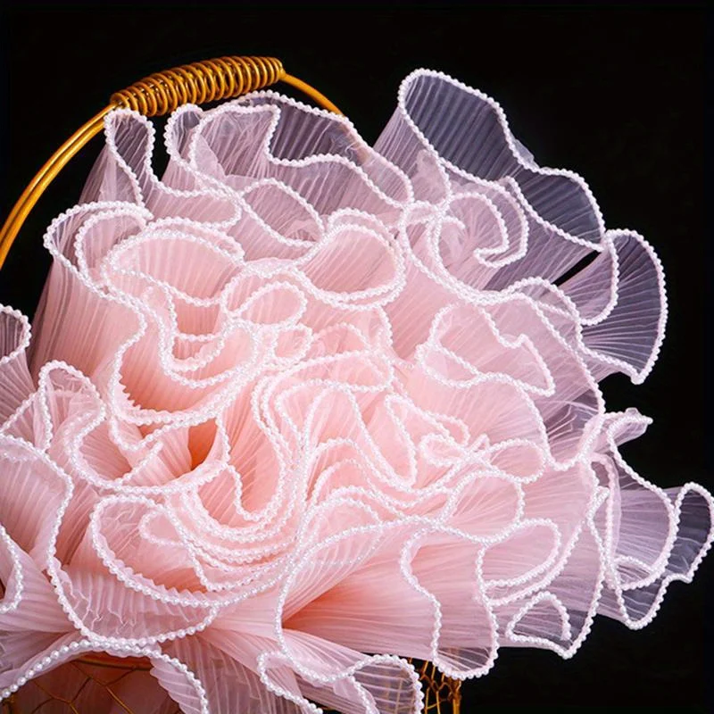 Elegant Pearl Wave Yarn Flower Wrapping Paper - Lace Mesh Bouquet Gift Packaging Decor (28cm x 4 yards)