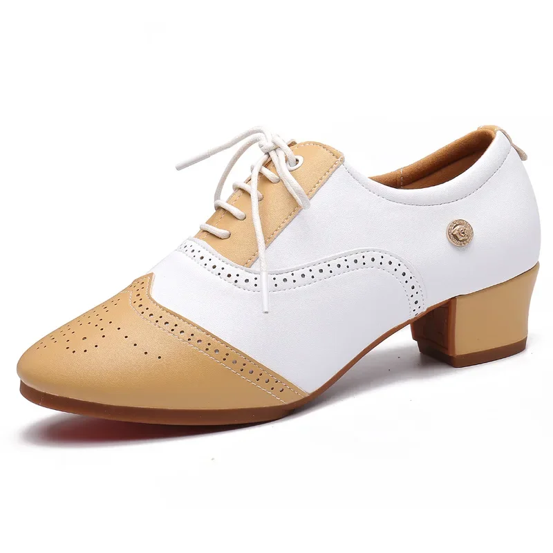 

White,Yellow Adult Teacher Ladies Latin Dance Shoe Square Rubber Split Straight Ballroom Soft Bottom Punched Dancing Shoes