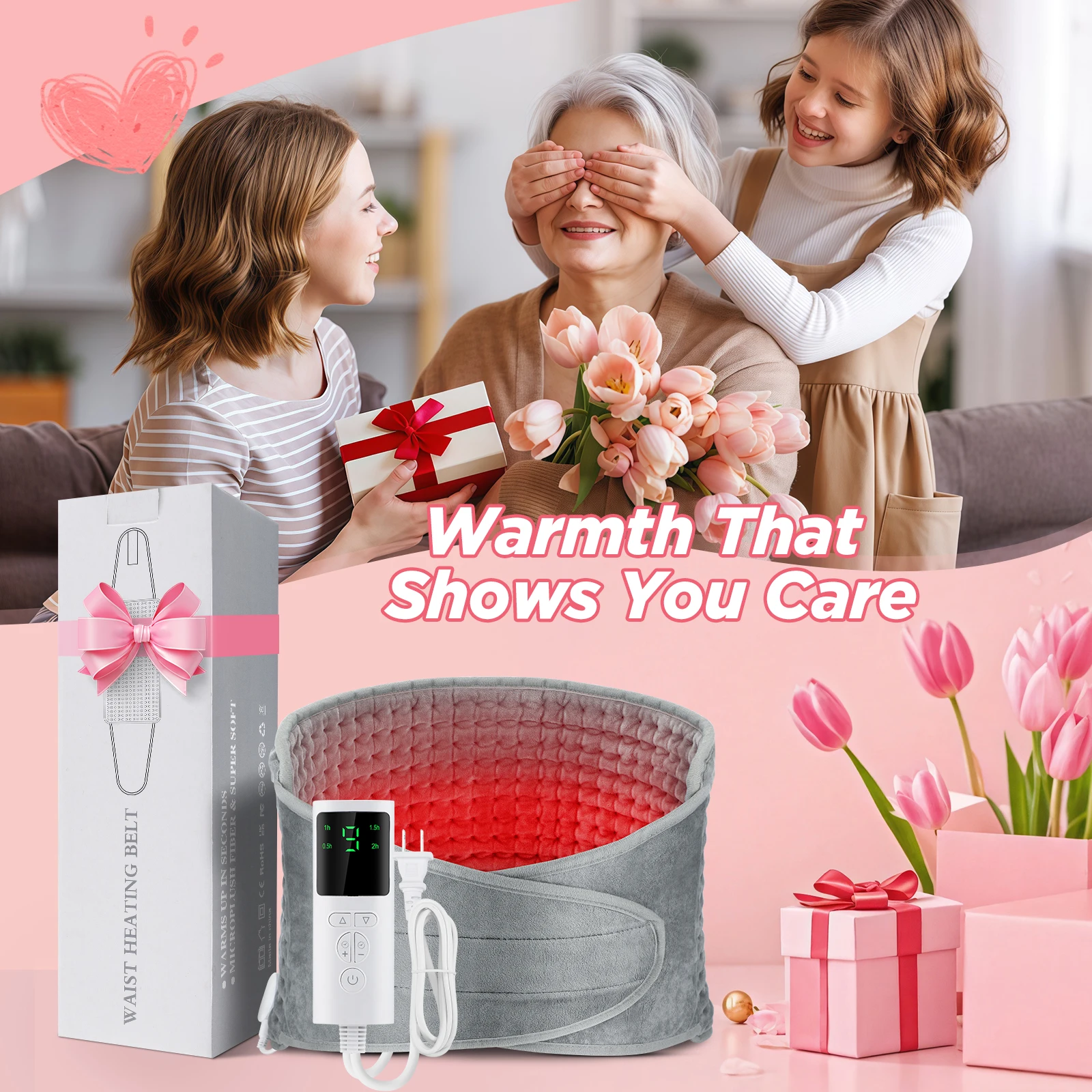 Electric Heating Waist Belt USB Rechargeable Heating Adjustable Thermal Support Back Comfort for Men Women﻿